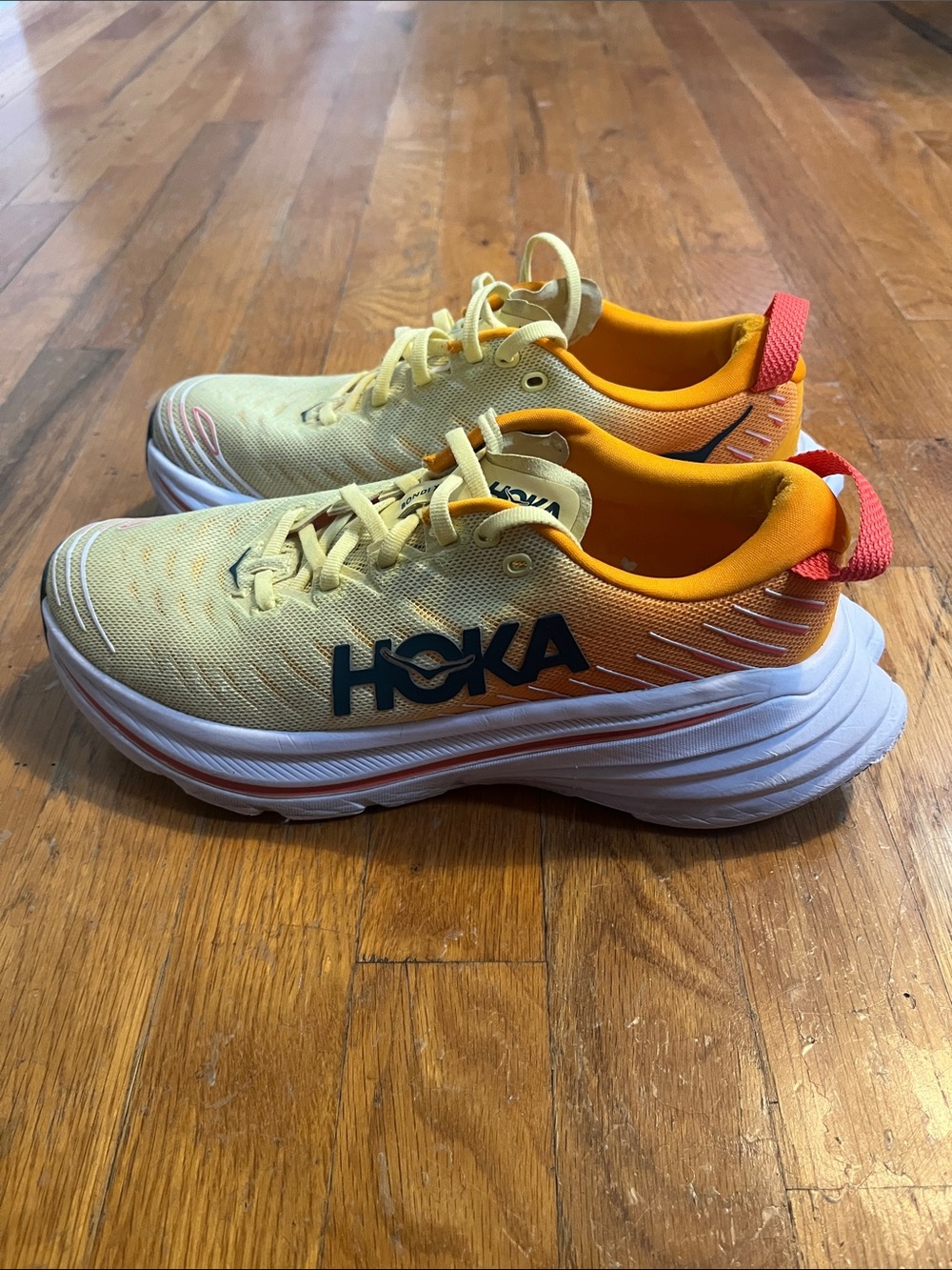 Hoka Bondi X Yellow and Orange Cushioned Running Sneakers No insole